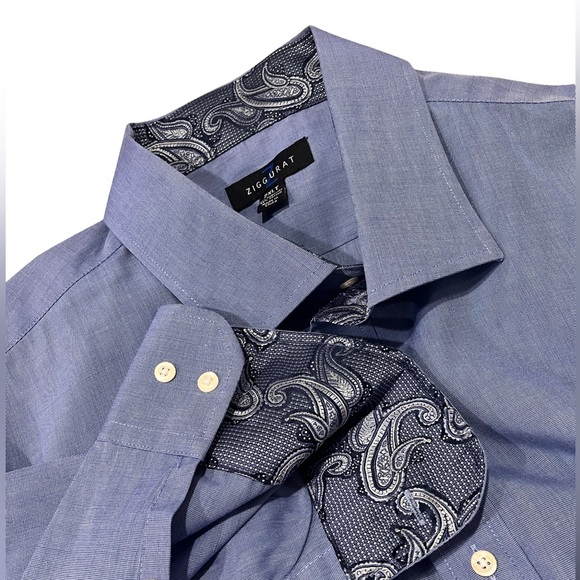 Ziggurat Men's Contrasting Cuffs Blue Press Dress Shirt Size 2XLT Multicolor - Picture 2 of 7